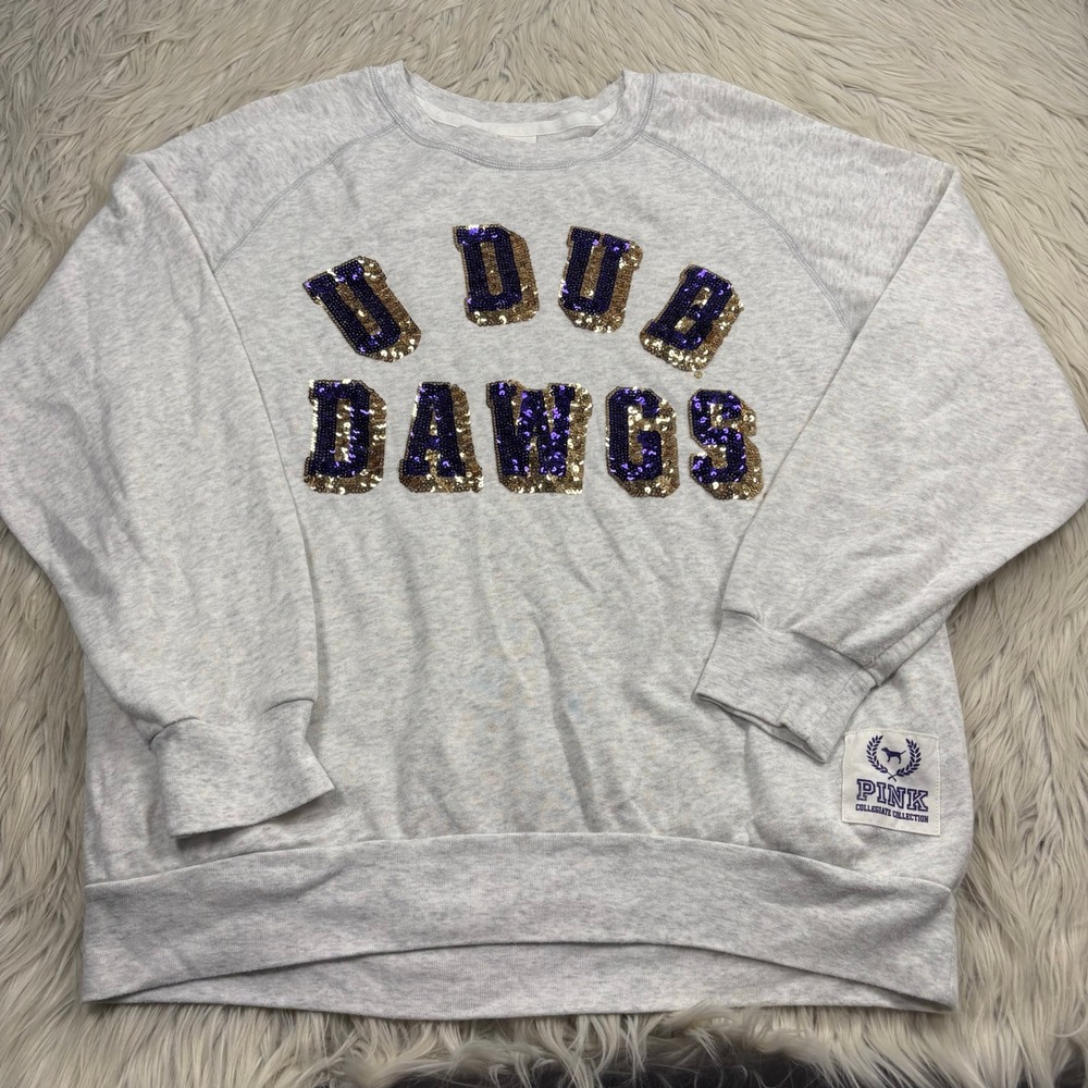 VS Pink Women's M University of Washington U Dub Dawgs Sequin‎ Sweatshirt